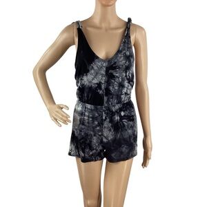 Sky and Sparrow Black Tie-Dye Tie-Strap Romper XS
